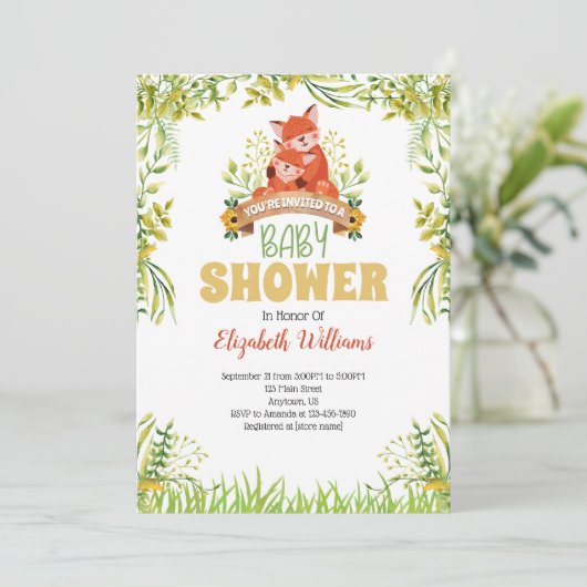 Woodland Vos Baby Shower Uitnodiging (Staand voorkant)