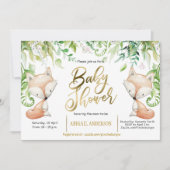 Woodland vos, groen, faux goud baby boy douche kaart (Voorkant)