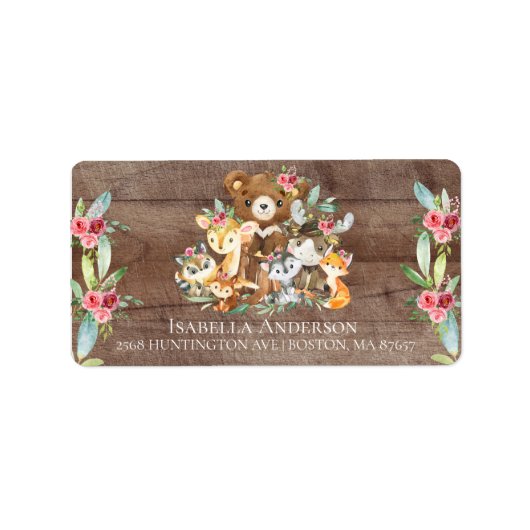 Woodland vrienden Baby shower Adres Label (Voorkant)