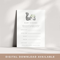 Woodland Vrienden Baby shower Gissen Spel Kaart