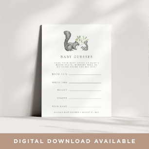 Woodland Vrienden Baby shower Gissen Spel Kaart