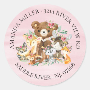 Woodland Vrienden Meisjes Baby shower Retouradres Ronde Sticker