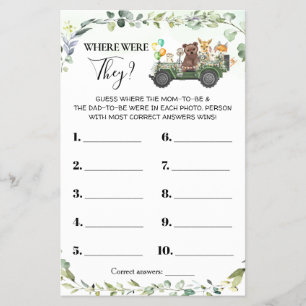 Woodland Waar waren Zij Baby Shower Spelkaart Flyer