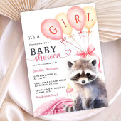 Woodland Wasbeer Baby shower Meisje Roze Ballonnen Kaart