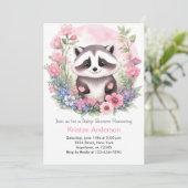 Woodland wasbeer roze avontuur meisje Baby shower Kaart (Staand voorkant)