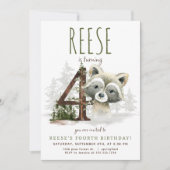Woodland wasbeer vierde verjaardag uitnodiging (Voorkant)