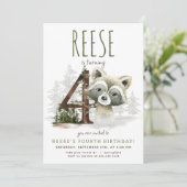 Woodland wasbeer vierde verjaardag uitnodiging (Staand voorkant)