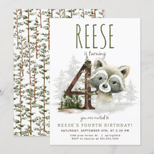 Woodland wasbeer vierde verjaardag uitnodiging