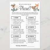 Woodland Wat is er op je telefoon Shower game card Flyer (Voorkant)