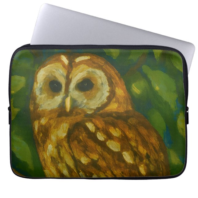 Woodland Watcher - Realistische uil kunst Laptop Sleeve (Voorkant)