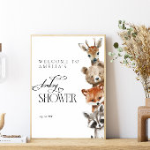 Woodland Watercolor Animals Modern Baby shower Poster