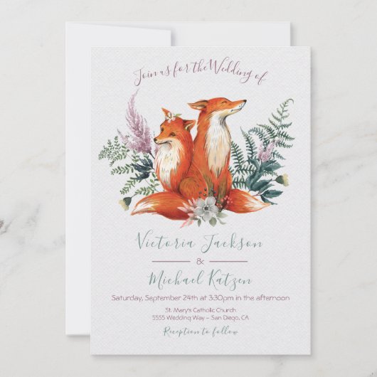 Woodland Watercolor Fox Wedding Notes Kaart (Voorkant)