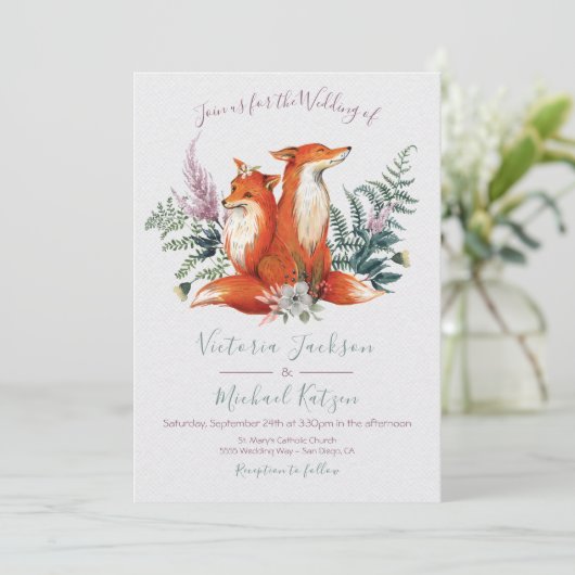 Woodland Watercolor Fox Wedding Notes Kaart (Staand voorkant)