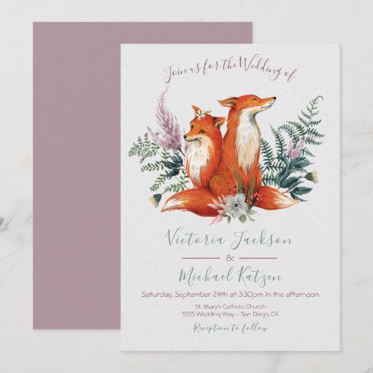 Woodland Watercolor Fox Wedding Notes Kaart (Voorkant / Achterkant)