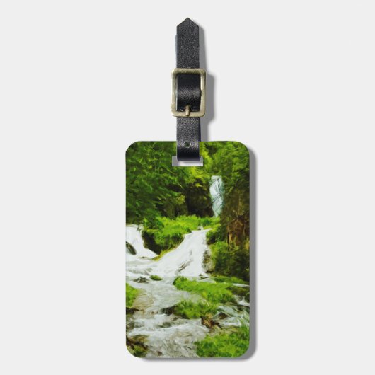 Woodland Waterfall in Summer Abstract Bagagelabel (Voorkant verticaal)