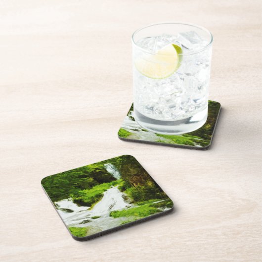 Woodland Waterfall in Summer Abstract Bier Onderzetter (Rechterzijde)