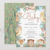 Woodland Waterverf Animals Baby shower Invitation Kaart (Voorkant / Achterkant)