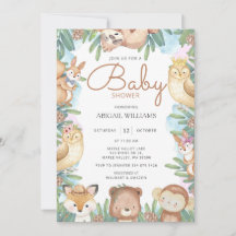 Woodland Waterverf Animals Baby shower Invitation