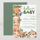 Woodland Waterverf Baby Jongensdouche Kaart (Voorkant / Achterkant)