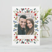 Woodland Waterverf Berries Lijst kerstfoto Feestdagenkaart (Staand voorkant)