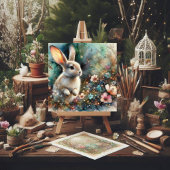 Woodland Waterverf Bunny Pastel Flowers Easter Feestdagenkaart