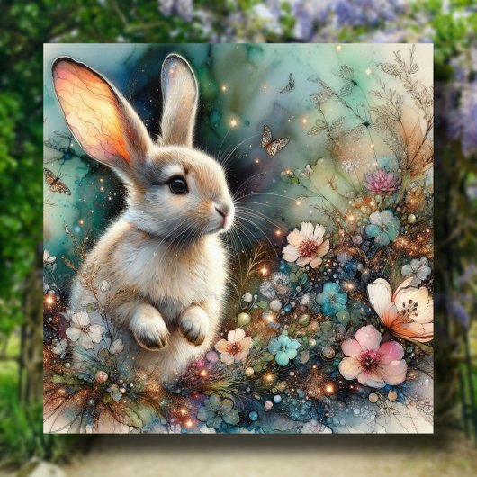 Woodland Waterverf Bunny Pastel Flowers Easter Feestdagenkaart