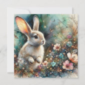 Woodland Waterverf Bunny Pastel Flowers Easter Feestdagenkaart (Voorkant)