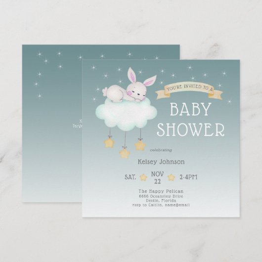 Woodland Waterverf Bunny Starry Baby shower Kaart (Voorkant / Achterkant)