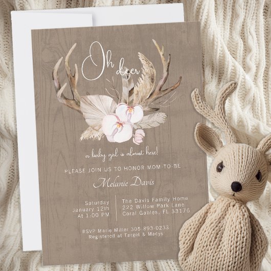 Woodland Waterverf Deer Baby shower Uitnodiging –