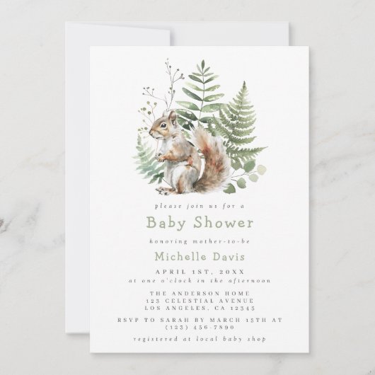 Woodland Waterverf Eekhoorn Baby shower Kaart (Voorkant)