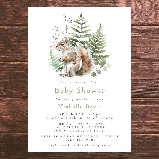 Woodland Waterverf Eekhoorn Baby shower Kaart