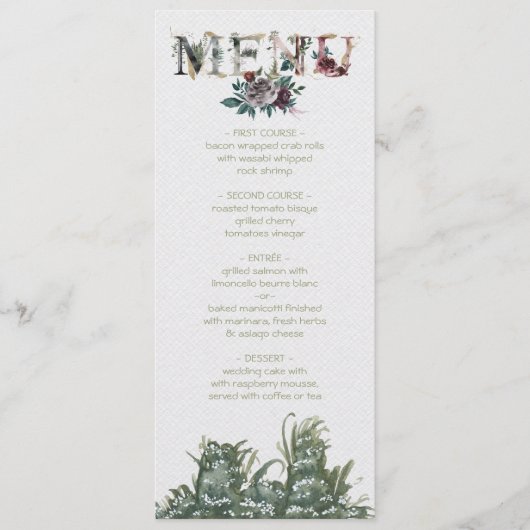 Woodland Waterverf Foliage Bruiloft menukaart (Voorkant)