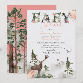 Woodland Waterverf Forest Baby Girl Shower Kaart