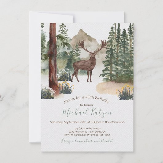 Woodland Waterverf Forest Birthday Invitation Kaart (Voorkant)