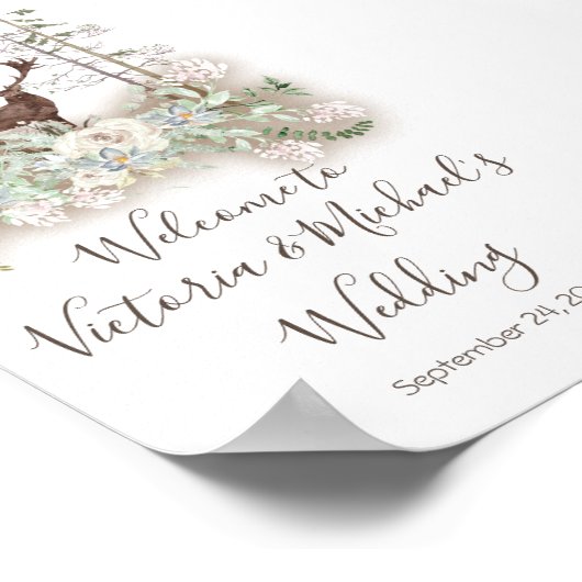 Woodland Waterverf Forest Deer Welkomstteken Poster (Hoek)