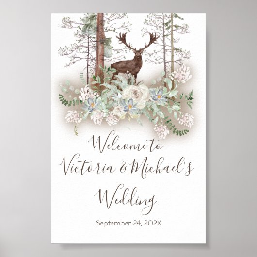 Woodland Waterverf Forest Deer Welkomstteken Poster (Voorkant)