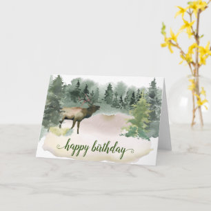 Woodland Waterverf Forest Elk Birthday Kaart