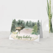 Woodland Waterverf Forest Elk Birthday Kaart (Voorkant)