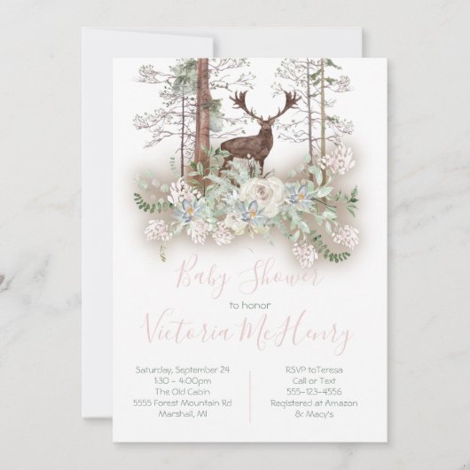 Woodland Waterverf Forest Herten Baby shower Kaart (Voorkant)