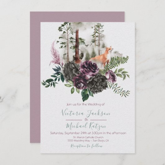 Woodland Waterverf Fox Forest Wedding-uitnodiginge Kaart (Voorkant / Achterkant)
