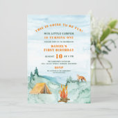 Woodland Waterverf Little Camper First Birthday Kaart (Staand voorkant)