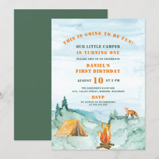 Woodland Waterverf Little Camper First Birthday Kaart