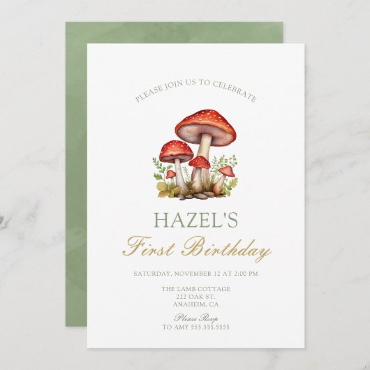 Woodland Waterverf Mushroom Herfst 1e Verjaardag Kaart (Voorkant / Achterkant)
