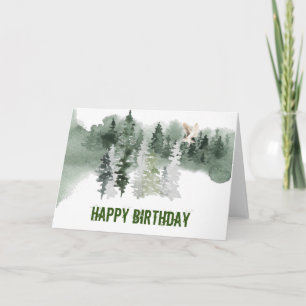 Woodland Waterverf Owl Birthday Kaart