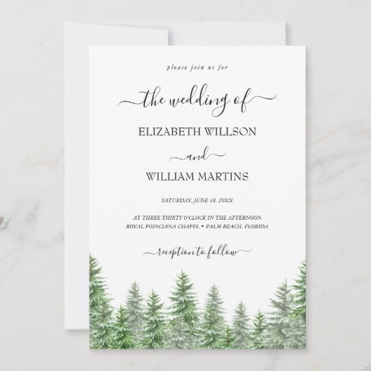 Woodland Waterverf Pine Forest Script Weddenschap Kaart (Voorkant)