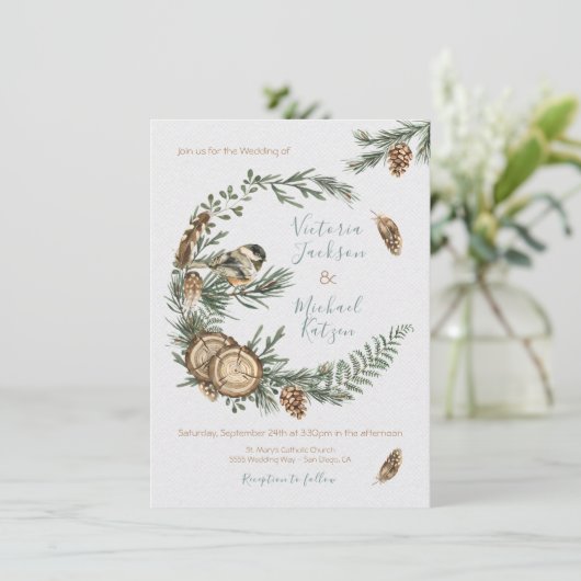 Woodland Waterverf rustic wreath Wedding Kaart (Staand voorkant)