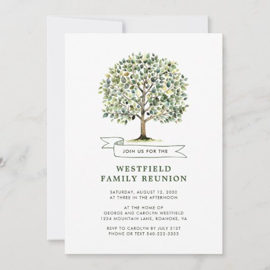 Woodland Waterverf Tree Family Reunion Kaart (Voorkant)