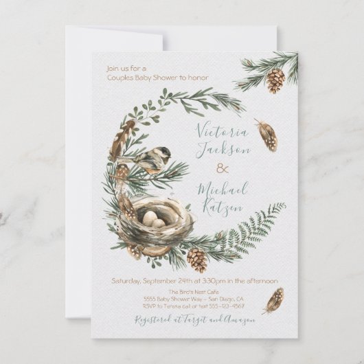 Woodland Waterverf vogelnestkrans baby shower Kaart (Voorkant)