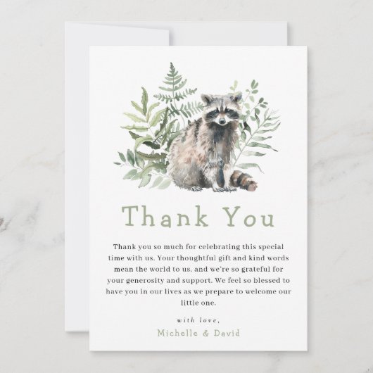 Woodland Waterverf Wasbeer Baby shower Dank u Bedankkaart (Voorkant)