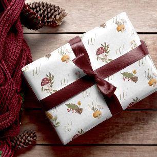 Woodland Waterverf Woodsy Mushroom Monogram Cadeaupapier